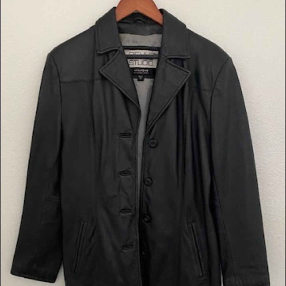 Vintage black leather women's coat